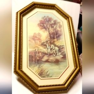 💕 Vintage Home Interior Framed Boy With 2 Horses Signed 23"x 14